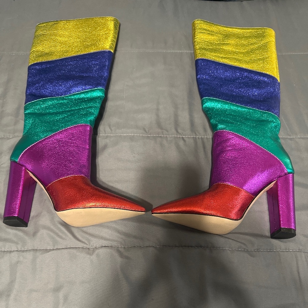 Multi colored metallic knee boot
